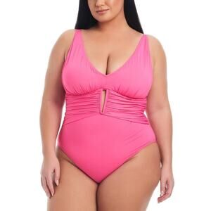 Bleu by Rod Beattie Pink Bling Plus Size Ruched One-Piece Swimsuit Pink 20W